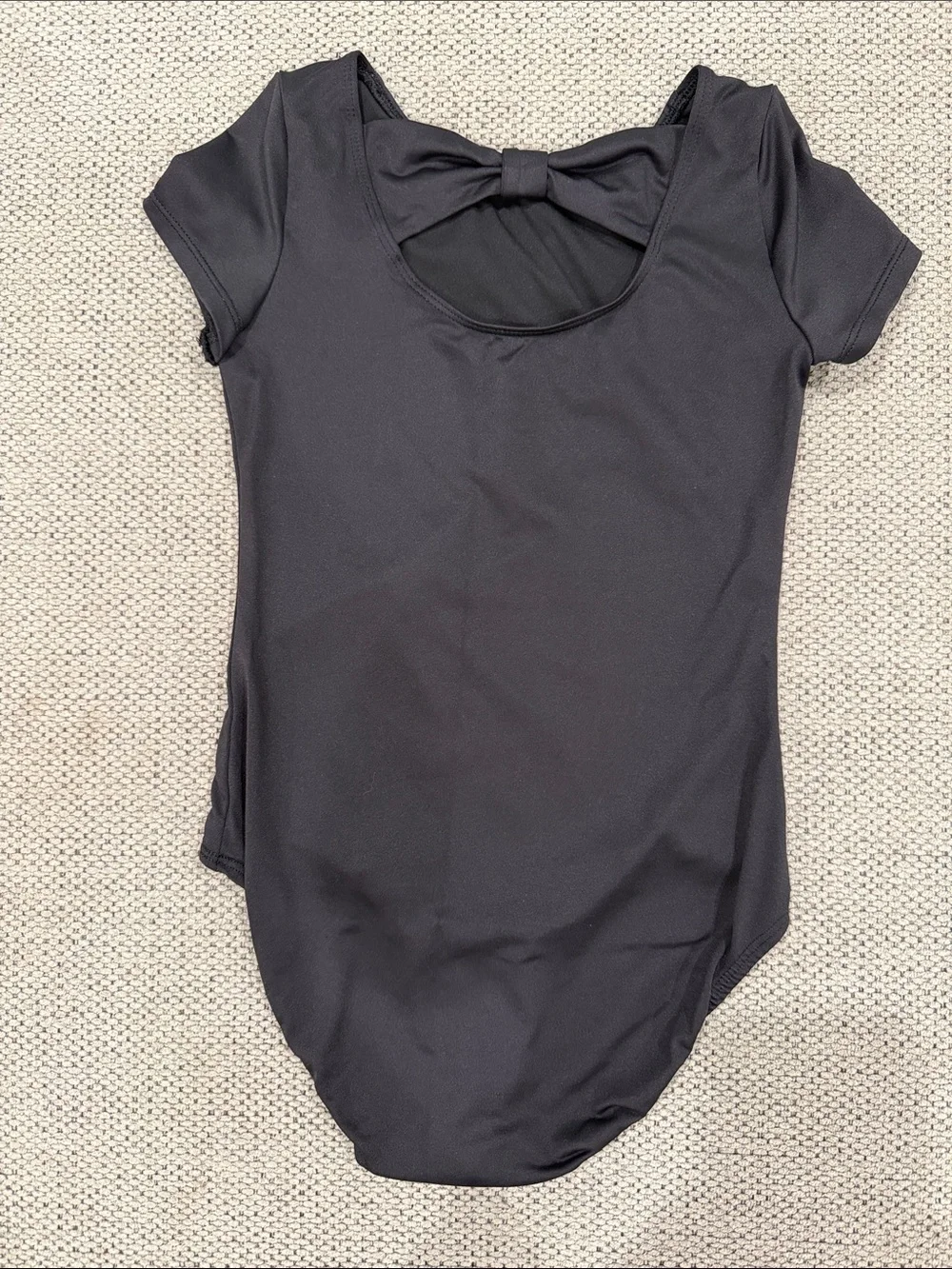 Justice Black Short Sleeve Dance Leotard with Gold Script